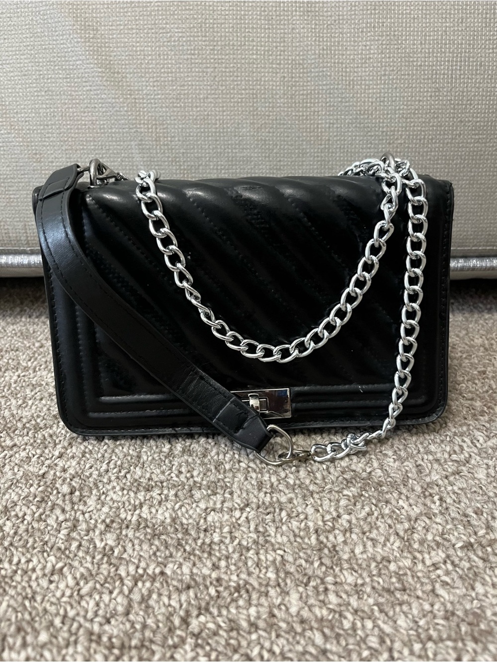 Black Quilted Chain Shoulder Bag - Women